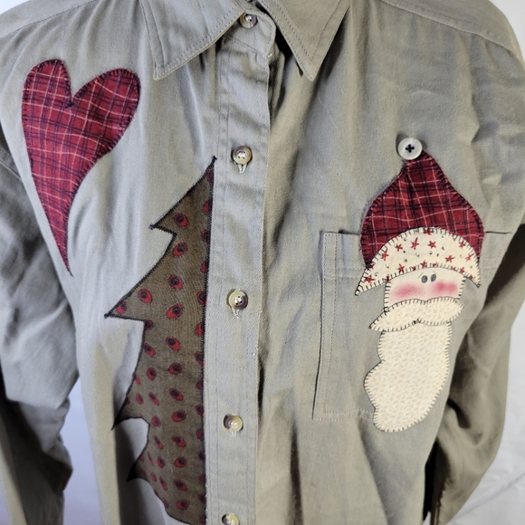 PTNY Applique Christmas Long Sleeve Button front Blouse Size Medium - Picture 3 of 7